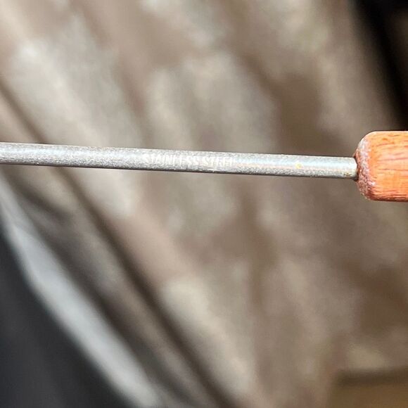 Stainless steel Fondue Forks 2 Prong Wood Handles with colored tip Mid Century - Picture 2 of 3